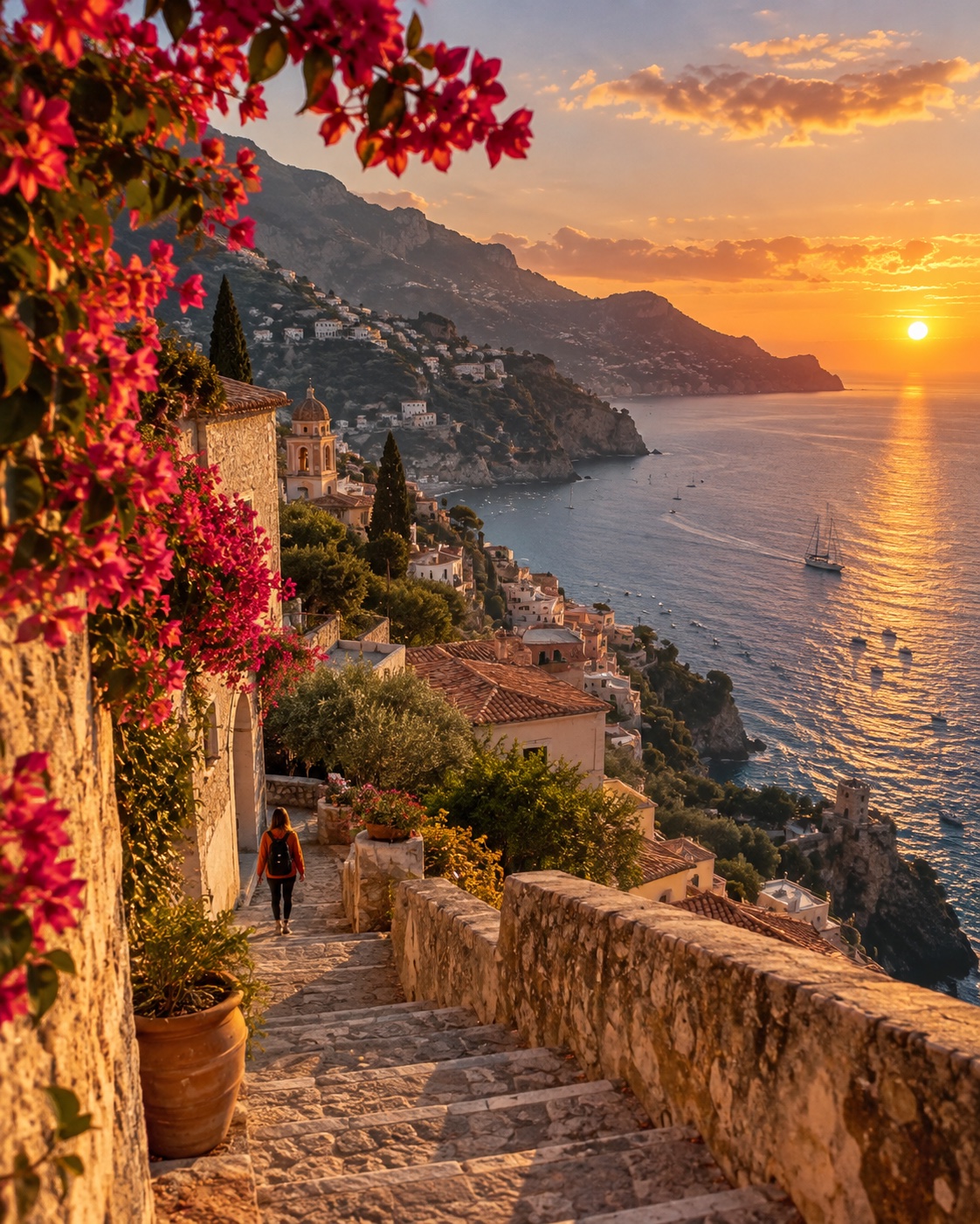 A sunset over the Amalfi coast